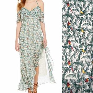 Chelsea & Violet parakeet bird Flowy semi sheer ruffle maxi dress summer small